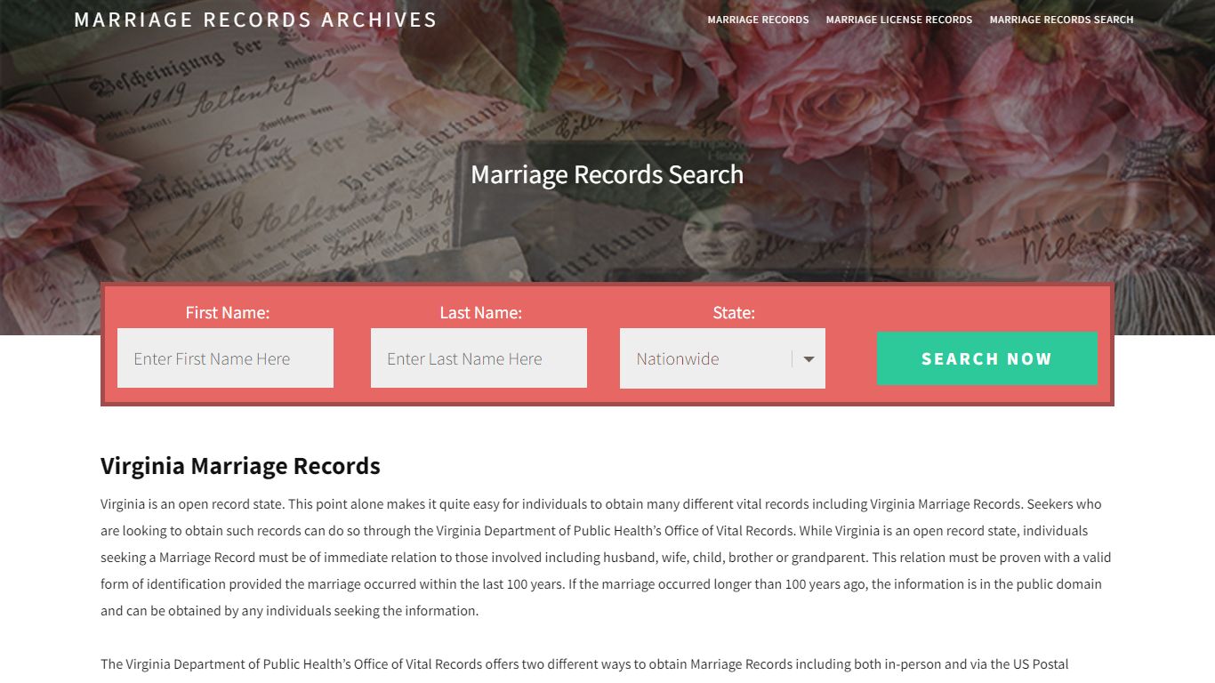 Virginia Marriage Records | Enter Name and Search | 14 ...