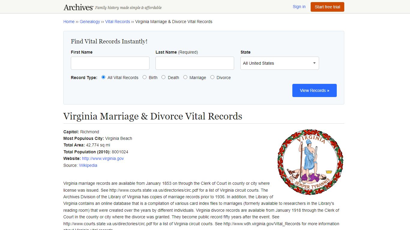 Virginia Marriage & Divorce Records | Vital Records