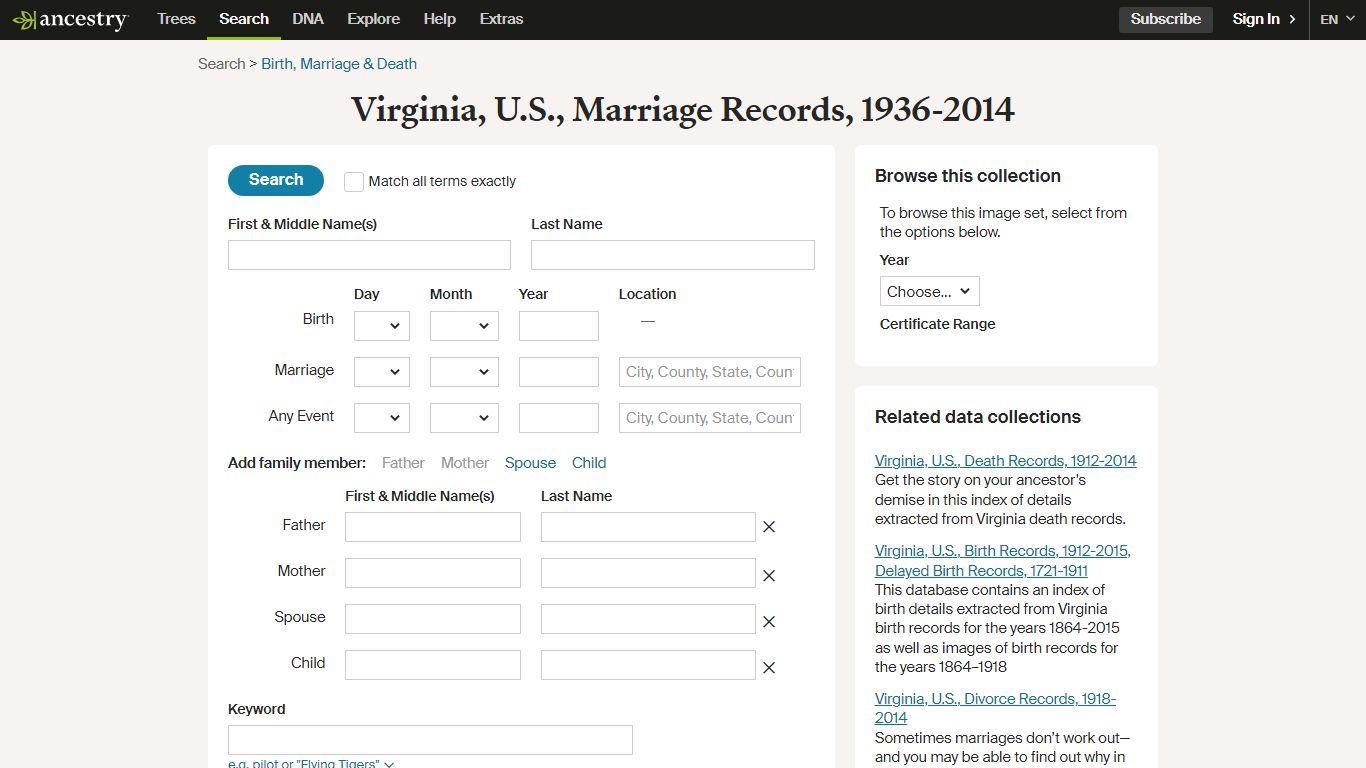 Virginia, U.S., Marriage Records, 1936-2014